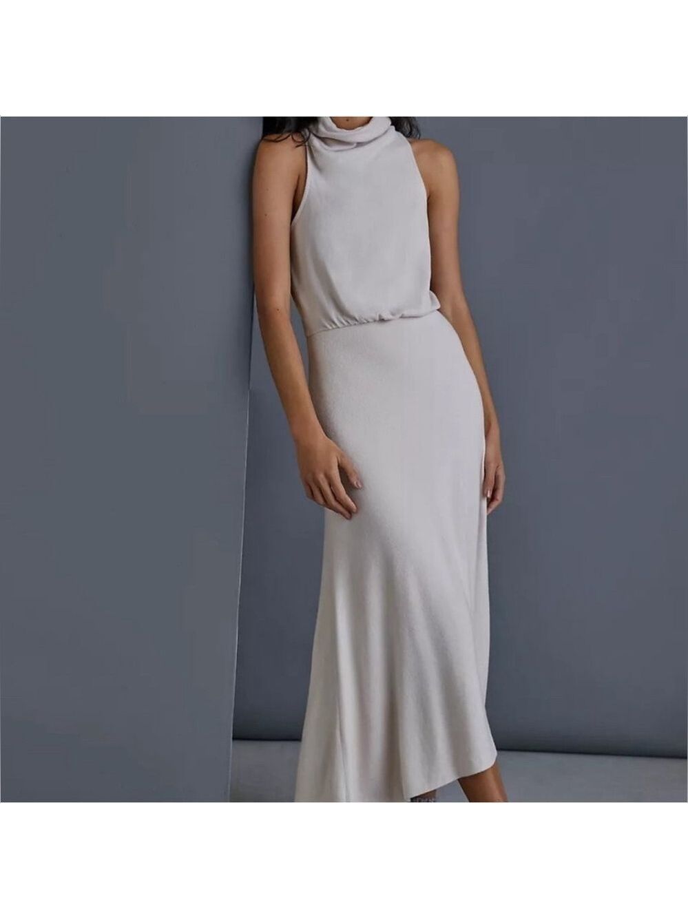 Anthropologie neutral sleeveless muck turtleneck light fleece maxi dress XS